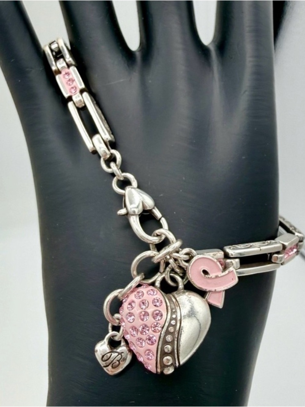 Brighton Pink and Silver Heart Charm Bracelet